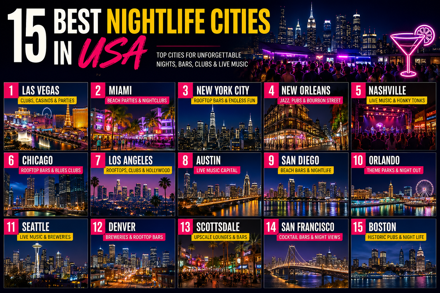15 Best Nightlife Cities in USA for an Unforgettable Night Out